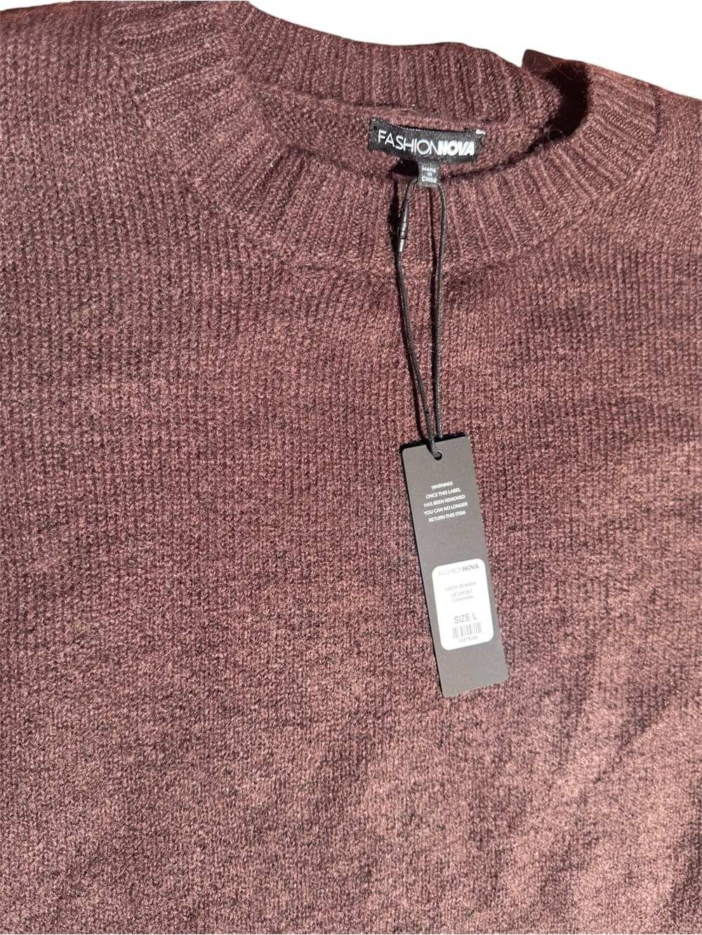 Fashion Nova Layin Sweater Brown Knit Pullover Size Large NWT - Picture 4 of 5